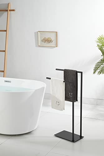 Stand Towel Rack for Bathroom Free Standing Double Towel Holders on Floor Bath Towel Holder Brass Matte Black - color: Matte Black Stand Towel Holders