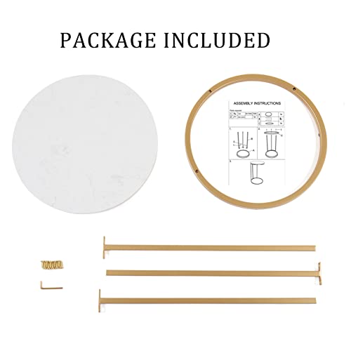 RiteSune Round C Shaped End Snack Side Table Slide Under Couch with Marble Top for Sofa Coffee Laptop Living Room Bedroom Small Space, 16" D x 24" H - color: Gold