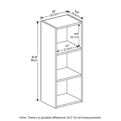 Furinno PASIR Book Shelf, 3-Tier Bookshelf, Easy Assembly Bookcase with Open Shelves, 9 x 12 x 32, for Living Room, Bedroom, Home Office, Plain White - color: Plain White, size: 3-Tier Cube Min-Tool