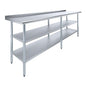 AmGood Stainless Steel Work Table with 1.5" Backsplash and 2 Shelves | Metal Kitchen Food Prep Table | NSF (96" Long x 24" Deep) - size: 96" Long x 24" Deep