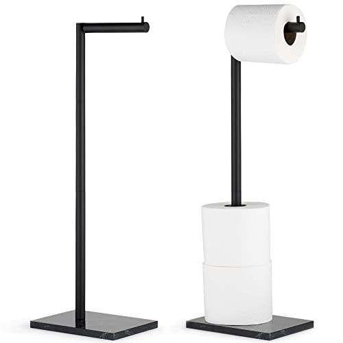 MARMOLUX ACC Free Standing Matte Black Toilet Paper Holder Stand Black Marble Base and Storage - 4 Jumbo Roll Bathroom Hardware Toilet Paper Stand - Stainless Steel Standing Toilet Paper Holder - color: Matte Black/Black Marble