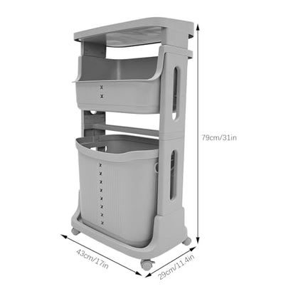 Laundry Basket, Laundry Basket Organizer Sorter Clothes Storage Organizer Shelf Rolling Cart with 4 Wheels, Laundry Hamper Basket Sorter Washing Hamper for Kitchens Bathrooms Bedrooms (3 Tier, Grey) - style: 3 Tier, Grey