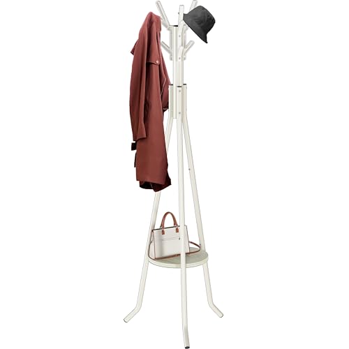 Simple Houseware Freestanding Coat Rack with Shelf, 9 hooks, White - color: White, style: Modern