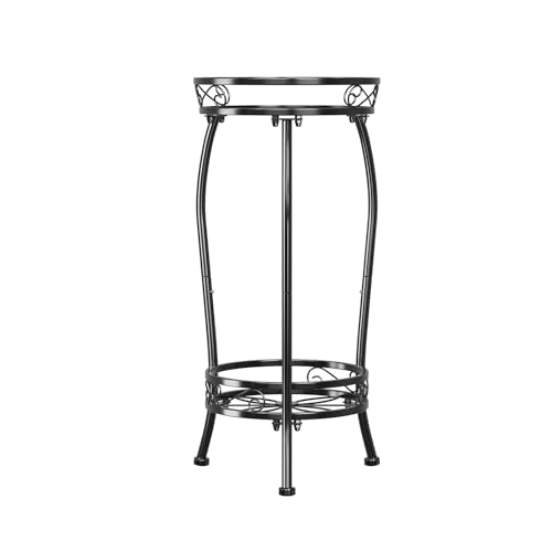 Simple Trending Plant Stand Indoor Outdoor, Tall Round Plant Shelf, 2 Tiers Metal Flower Pot Holder Stand Heavy Duty, for Garden, Balcony, Black