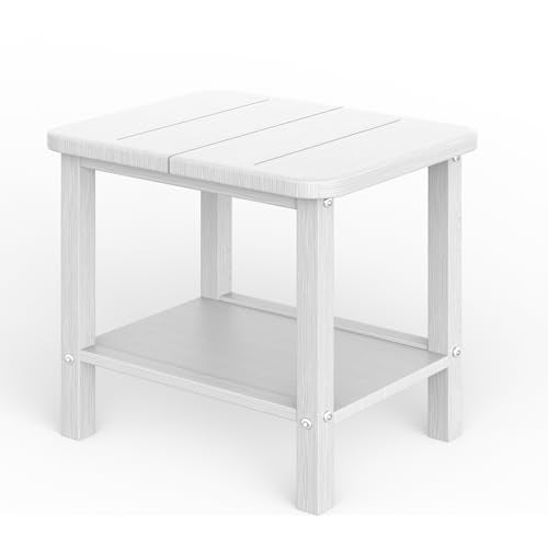 Patio Side Table, Small Rectangular HDPE Adirondack End Table for Outdoor Use in Pool, Garden, Lawn, Backyard,White - color: White