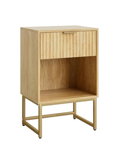 Masupu Fluted Nightstand,Modern Night Stand Wood Bedside Table with Storage Drawer Side End Table for Bedroom,Office,Oak - color: Flutted-oak