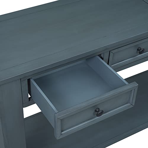 LKTART Solid Pine Console Table with Drawers,Long Sofa Table Entryway Table | 63" Navy Entryway Table with Drawers & Open Shelf,Farmhouse Console Table,Entry Table for Hallway,Foyer or Behind Sofa - color: Navy