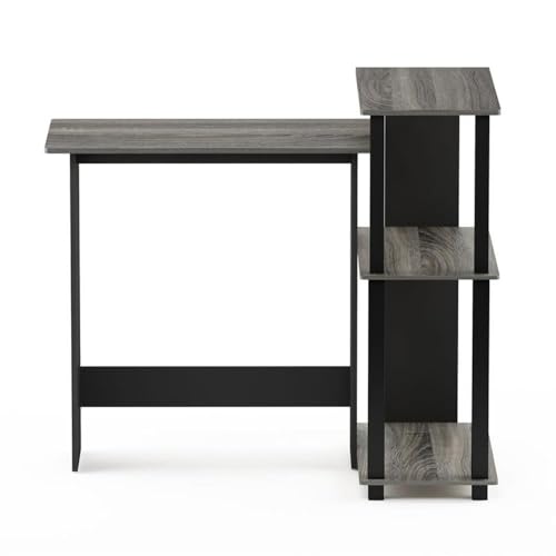 Furinno Abbott Corner Computer Desk with Bookshelf, French Oak Grey/Black - color: French Oak Grey/Black