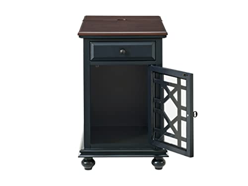 Martin Svensson Home Elegant Chairside End Table with Power — 24″W x 16″D x 25″H, Catalina Blue with Walnut Top — Transitional Painted Accent Table with Flip-Top USB Charging, Drawer & Cabinet Storage - color: Catalina Blue With Coffee Walnut Top