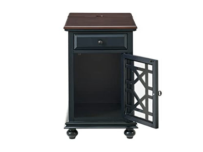 Martin Svensson Home Elegant Chairside End Table with Power — 24″W x 16″D x 25″H, Catalina Blue with Walnut Top — Transitional Painted Accent Table with Flip-Top USB Charging, Drawer & Cabinet Storage - color: Catalina Blue With Coffee Walnut Top