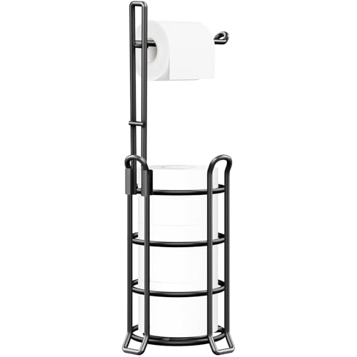 TomCare Toilet Paper Holder Toilet Paper Stand and Dispenser for 3 Spare Rolls Metal Wire Free-Standing Toilet Tissue Paper Roll Storage Shelf Bathroom Accessories Storage Organizer Black - color: Black, size: Standard