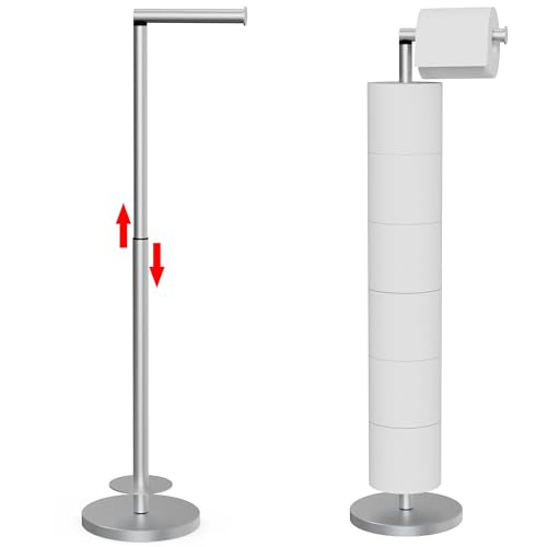 Toilet Paper Holder Stand 1 pc, Height Adjustable, Reserve Tissue for 6 Spare Rolls, Bathroom Storage, Rustproof with SUS304 Stainless Steel (Brushed Nickel) - color: Nickel Brushed