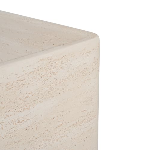 Christopher Knight Home Zax Lightweight MGO Outdoor Side Table, Square Accent Table with Stone-Like Texture, Weather Resistant Small End Table for Indoor/Outdoor Usage, No Assembly, Beige Travertine