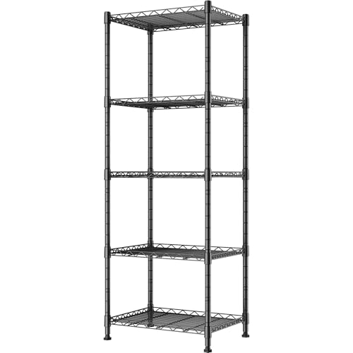 REGILLER 5-Wire Shelving Metal Storage Rack Adjustable Shelves,Standing Storage Shelf Units for Laundry Bathroom Kitchen Pantry Closet(Black,11.8" D x 16.6" W x 53.5" H) - color: Black, size: 5tier 11.8"D x 16.6"W x 53.5"H
