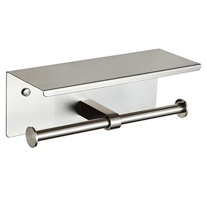 Double Toilet Paper Holder with Shelf Brushed Nickel Toilet Paper Holder Wall Mounted - color: Brushed Nickel