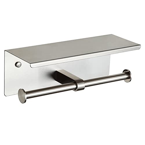 Double Toilet Paper Holder with Shelf Brushed Nickel Toilet Paper Holder Wall Mounted - color: Brushed Nickel