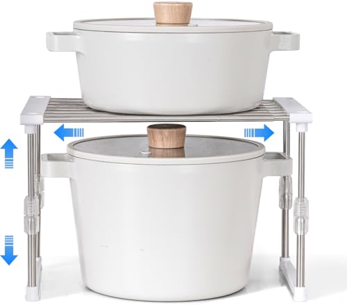 Set of 1 Expandable Cabinet Organizer 11.8~19.6 x 7.8 x 6~9 White | Width & Height-adjustable Kitchen Cabinet Organizer Shelf, Stackable Kitchen Counter Shelf - color: White, size: 1 Pack