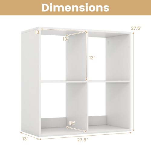 4 Cube Storage Organizer, 2 Tier Floor Standing Bookcase, Small Bookshelf for Small Spaces, Wooden Open Display Shelf for Living Room, Bedroom, Study, White Bookshelf with Open Back - size: 4 Cubes