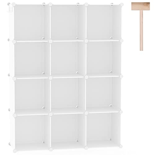 C&AHOME Cube Storage Organizer, 12-Cube Shelf Units, Closet Cabinet Milky | DIY Plastic Modular Bookshelf, Stackable Clothes Organizer Shelving Ideal for Home, Bedroom, 36.6" L x 12.4" W x 48.4" H - color: Milky