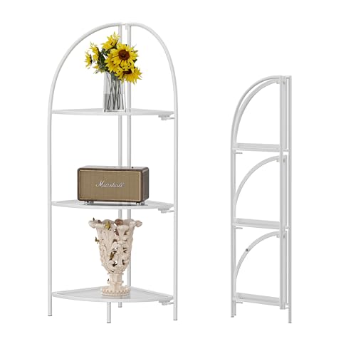 Crofy 3-Tier Foldable Corner Shelf, Metal White Frame & Transparent Shelves | Corner Plant Stand, Corner Display Rack, Multipurpose Shelving Unit for Living Room, Bedroom and Bathroom - color: White Frame & Transparent Shelf, size: 3 Tier
