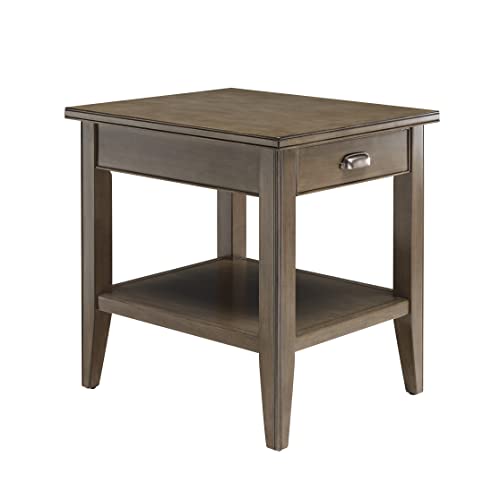 Leick Home Laurent End Table, Solid Wood, with Shelf and Drawer, Smoke Gray, 10507-GR - color: Gray / Pewter