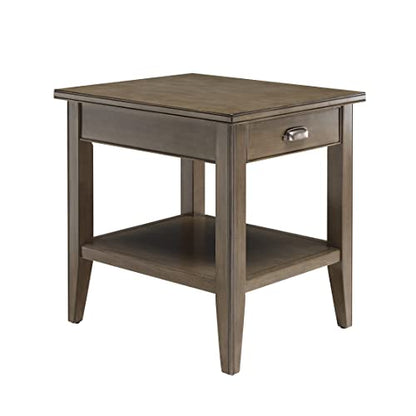 Leick Home Laurent End Table, Solid Wood, with Shelf and Drawer, Smoke Gray, 10507-GR - color: Gray / Pewter