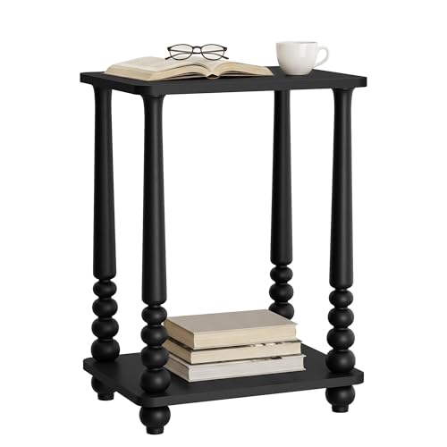 VASAGLE Mariel Collection - Side Table, Accent Nightstand for Small Spaces, Rectangular End Table with Shelf, Solid Wood Legs, Mid-Century Modern, Living Room Bedroom, Ink Black ULET294BC01S - color: Ink Black