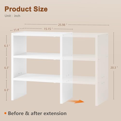 Hoctieon 3-Tier Expandable Shoe Shelf, Adjustable Shoe Shelf Storage Organizer, Stackable Iron Wood Combination Free Standing Shoe Rack for Entryway, Closet, Doorway, White - size: 1 Pack(3-Tier)