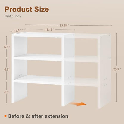 Hoctieon 3-Tier Expandable Shoe Shelf, Adjustable Shoe Shelf Storage Organizer, Stackable Iron Wood Combination Free Standing Shoe Rack for Entryway, Closet, Doorway, White - size: 1 Pack(3-Tier)