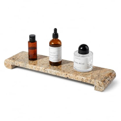 Marble Tray Pedestal Stand, 16"x4" Marble Vanity Tray with Feet for Bathroom Counter Kitchen Sink, Rectangular Stone Riser for Soap Dispenser Perfume Jewelry Display Stand(Kashmir Gold) - color: Kashmir Gold