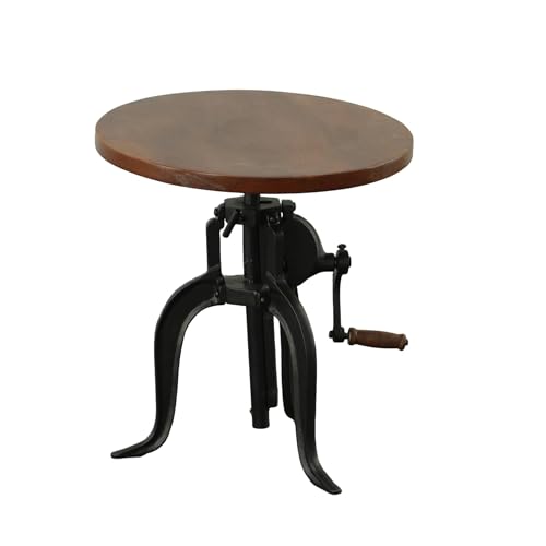 Carolina Chair & Table Adjustable Hand Crank 18" Wooden Top Rustic Side Table - Cast Iron Base Round Accent Table for Farmhouse, Living Room, or Bedroom (Chestnut/Black) - color: Chestnut/Black