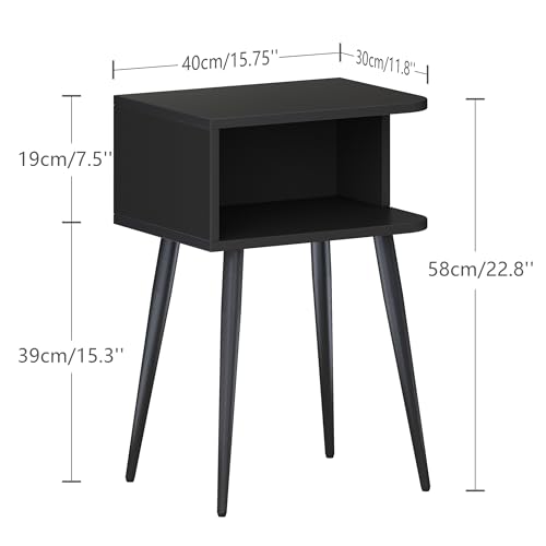Black Nightstand Set of 2, Small Bed Side Table for Small Spaces, Mid Century Modern Nightstand End Table with Open Storage, Side Table for Bedroom Living Room, MLBZ20B-2 - color: Black