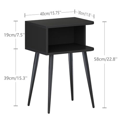 Black Nightstand Set of 2, Small Bed Side Table for Small Spaces, Mid Century Modern Nightstand End Table with Open Storage, Side Table for Bedroom Living Room, MLBZ20B-2 - color: Black