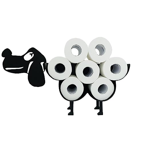 Dog Decorative Toilet Paper Holder Shelf, Cute Funny Tissue Iron Storage Stand Rack Iron Roll Paper Storage Bathroom Kitchen Accessories (Black Dog)
