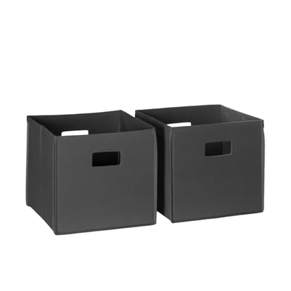 RiverRidge Folding Storage Bins - 2-pack of 10in Tall Charcoal Gray Cubes | Fabric Bins, Set of 2 Storage Cubes, Cut-out Handles, Playroom Closet Organizer, Collapsible Cubby with Bottom Board Insert - color: 2 Charcoal Gray 10in H Bins