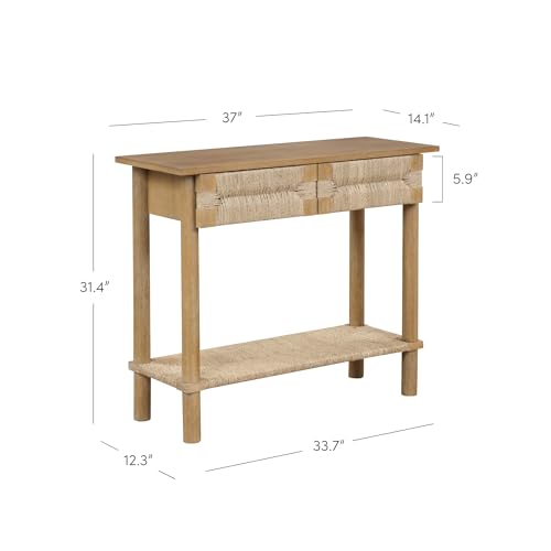 Nathan James Beacon Wooden Sofa Console Table with Drawers, Bohemian Entryway Accent, Hallway Furniture with Seagrass Shelf, Light Brown, Set of 2 - color: Beacon Light Brown/Seagrass, size: Set of 2