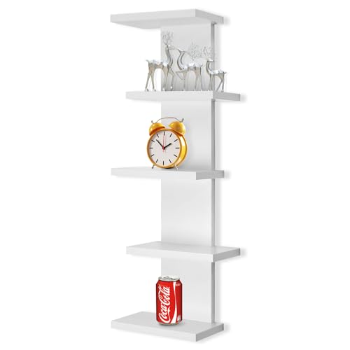 VIWODS 5 Tier Wall Shelf Unit-White Floating Shelves for Home Decor, Modern Unique Asymmetric Design for Bedroom & Living Room Storage - color: White, size: 5 Tier shelf