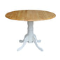 42" Round Dual Drop Leaf Pedestal Dining Table, Solid Wood, Easy Assembly, 20mm Top Thickness, Kitchen/Dining Room, Includes Two 9" Drop Leaves, Durable Parawood Construction, Unfinished - color: Natural/White