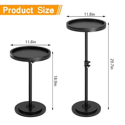 Small Side Table, Drink Table, Height Adjustable Round End Table, Pedestal Side Table for Small Spaces in Living Room, Bedroom, Black - color: Black-standard