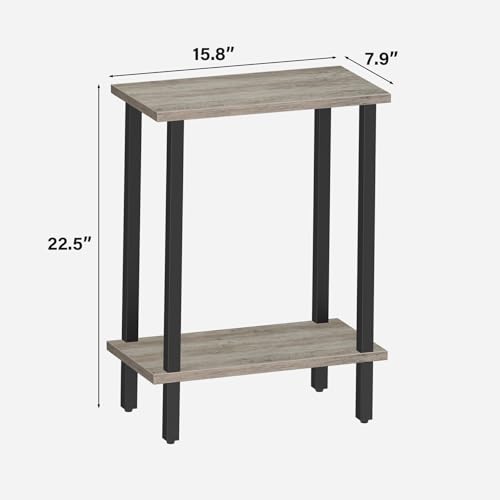 TUTOTAK Small Side Table, Narrow End Table, Skinny Sofa Table, Slim Nightstand, Couch Table, Living Room, Bed Room, Greige TB01BG062 - color: Greige, size: 2-Tier（7.9"D x 15.8"W x 22.5"H）