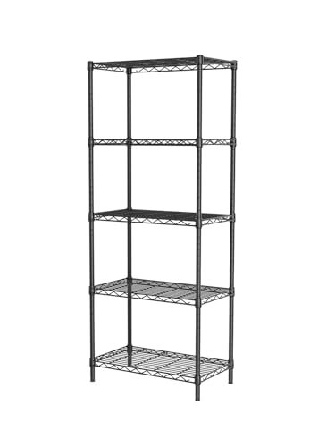 SINGAYE 5 Metal Shelves Wire Shelving Storage Shelf Adjustable Unit Pantry | 5 Tier Kitchen Laundry Room Organization Home Pantry Closet Bathroom Organizers Garage Rack 12" D x 22" W x 59" H Black - color: Black, size: 5 Tier 12"Dx22"Wx59"H