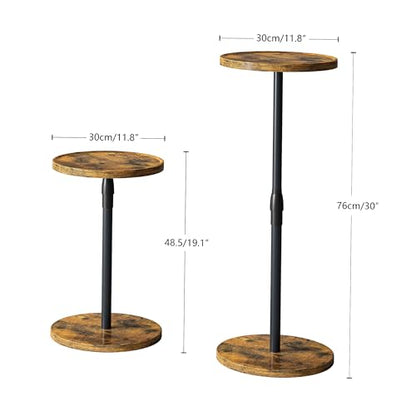 Adjustable Round Side Table, Small End Table, Pedestal Drink Table for Small Spaces, Tall Round Nightstand for Living Room Bedroom Sofa Couch, Rustic Brown ET-010RB - color: Rustic Brown