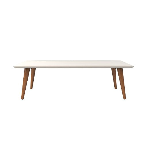 Manhattan Comfort Utopia Collection Mid Century Modern Low Rectangle Accent Living Room End Table With Splayed Legs, Off White (89452) - color: Off White