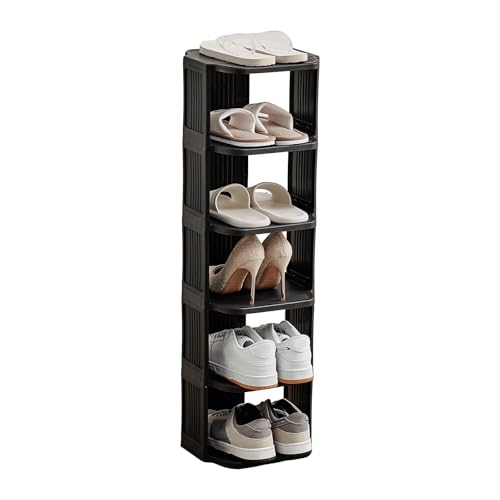 UFORU Vertical Shoe Rack, 6-Tier Plastic Stackable Storage Shelf for Small Closets and Narrow Spaces, Compact Free Standing Shoe Racks for Entryway Bedroom Dormitory - color: Black, size: 6 Tiers