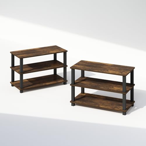 Furinno Turn-S-Tube Storage Shelves Set of 2, 3-Tier Stackable Standing Shelf, Open Corner Shelf, for Organization and Storage, Living Room, Garage, Home Office, Amber Pine - color: Amber Pine/Black, size: 2-Pack, 3-Tier