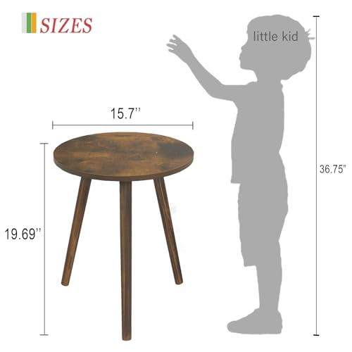 AWASEN Round Side Table, Small End Table for Living Room, Modern Wood Accent Coffee Side Table with Wood Legs for Small Space, Easy Assembly, Rustic Brown - color: Dark Rustic Brown