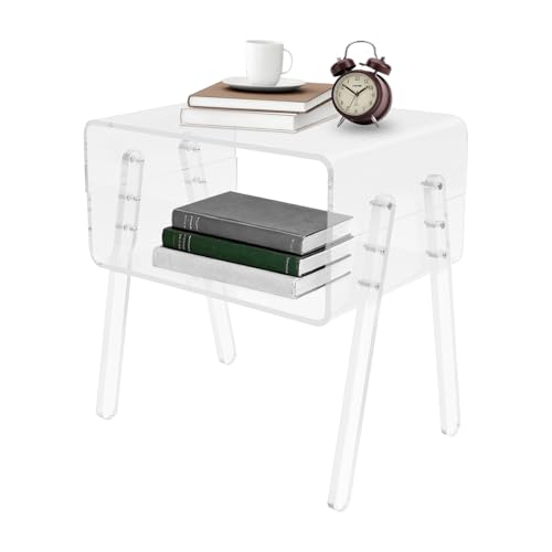 Acrylic Side Table, 2-Tier End Table with Open Storage for Small Spaces, Clear Modern Nightstand for Bedroom, Living Room, Apartment - color: Clear