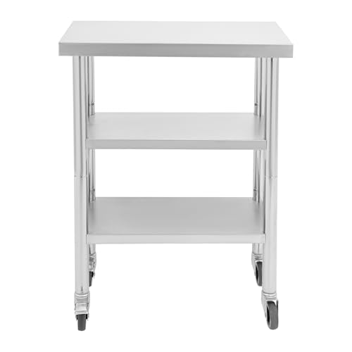 24"x14"x35" 3-Tier Industrial Work Table, Heavy Duty Stainless Steel Workstation with Adjustable Shelves, 305 lbs Top Load, 4 Swivel Casters and Leveling Feet for Small Spaces - size: 24 X 14 X 35 Inches