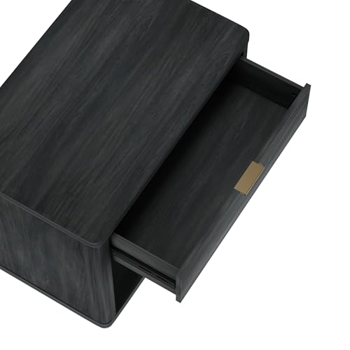 Manhattan Comfort Evelyn Modern Nightstand with Drawer & Open Shelf, Minimalist Bedside Table with Smooth Rounded Edges & Raised Mop Base, Versatile Accent Table, Set of 1, Charcoal Grey - size: Set of 1