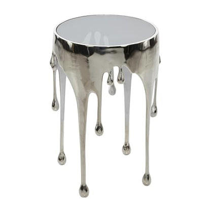 Deco 79 Aluminum Metal Side End Accent Table Drip End Table with Melting Design and Shaded Glass Top, Side Table 16" x 16" x 25", Silver - color: Silver